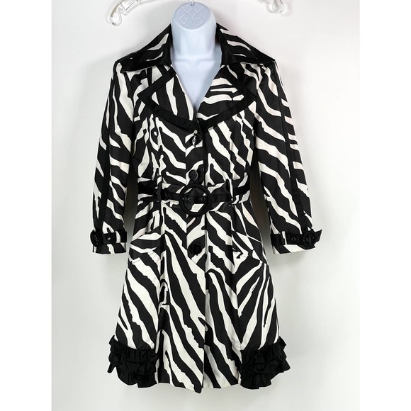 bebe Jackets & Blazers - Bebe Black & white animal print Zebra Raincoat hot pink satin interior Size XS